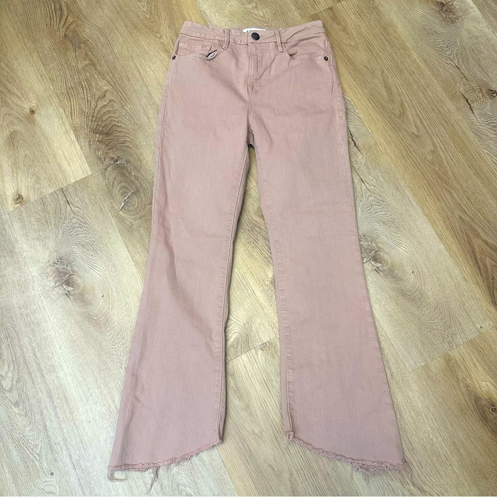 Frame Denim Mauve Le Crop Mini Boot Flare Asymmetrical Raw Hem Jeans
